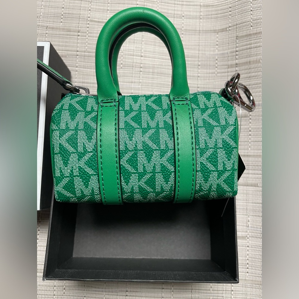 Michael Kors | Nano Green Duffle Key Fob | Monogram Canvas & Leather | NIB - Picture 3 of 14